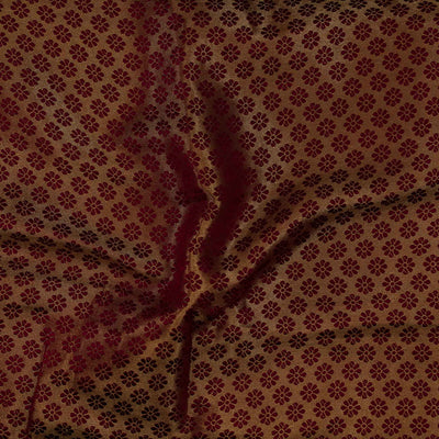 Precut 1.90 Meter Brocade Gold Maroon With Tiny Flower Motifs Woven Fabric