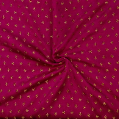 Pre cut 1.60 meter Brocade Pink With Tiny Gold Dot Flower Motifs Woven Fabric