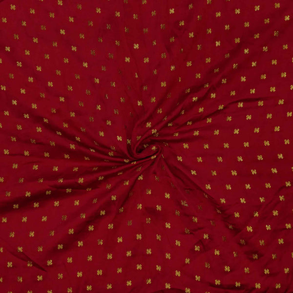 Precut 1.70 Meter Brocade Red With Tiny Gold Flower Motifs Woven Fabric