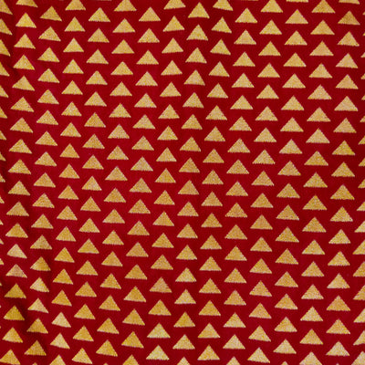 Pre-cut 2 meter Brocade Silk Maroon With Tiny Woven Gold Zari Triangles Hand Woven Banarasi Fabric