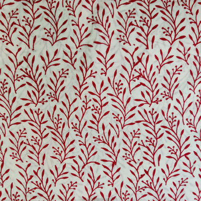 Pure Cotton White Jaipuri With Red Grass Hand Block Print Fabric