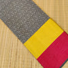 Chanderi Grey Self Design Fabric With Yellow Maroon Border Fabric