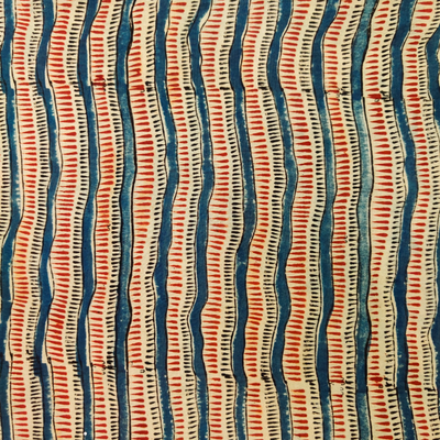 Chanderi Kalamkari Beige With Stripes Hand Block Print Fabric