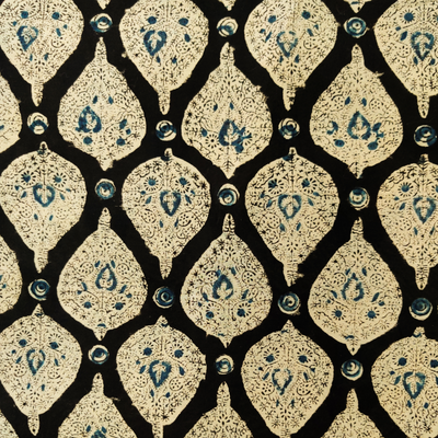 Chanderi Kalamkari Black With Intricate Motifs Hand Block Print Fabric