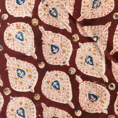 Chanderi Kalamkari Brown With Intricate Motifs Hand Block Print Fabric