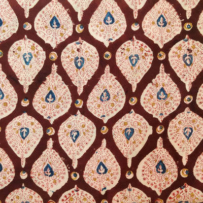 Pre Cut 1.30 Meter Chanderi Kalamkari Brown With Intricate Motifs Hand Block Print Fabric
