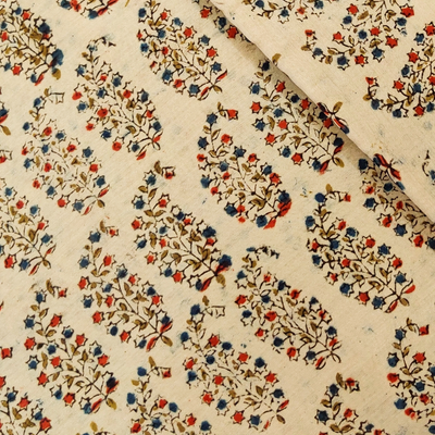 Chanderi Kalamkari Cream With Intricate Kairi Motifs Hand Block Print Fabric