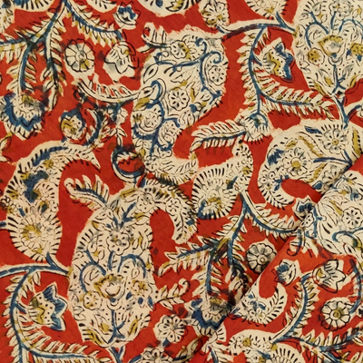 Chanderi Kalamkari Rust With Intricate Kairi Jaal Hand Block Print Fabric