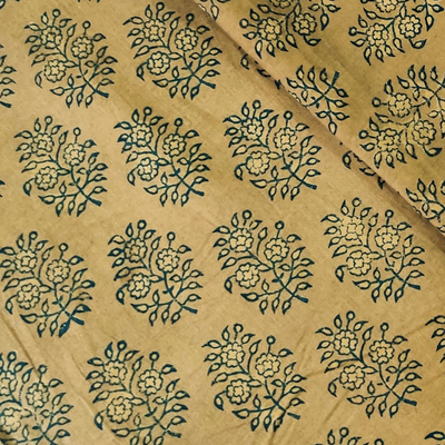 Chanderi Kashish With Blue Floral Motifs Hand Block Print Fabric