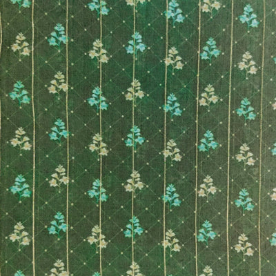 Chanderi Lurex Fern With Vintage Flower Motifs Fabric