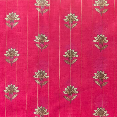 Chanderi Lurex Pink Single Flower Plant Fabric
