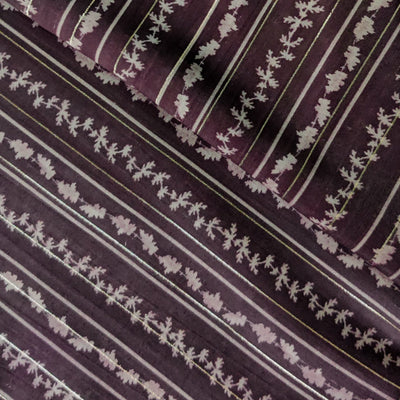 Chanderi Lurex Umber With Patterned Stripes Fabric