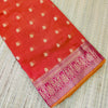 Chanderi Orangish Pink Butti With Zari Border Fabric