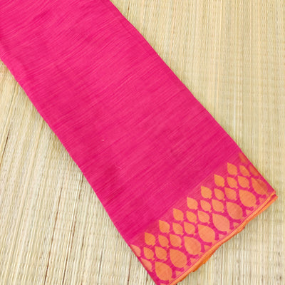 Chanderi Pink With Spade Motif  Border Fabric