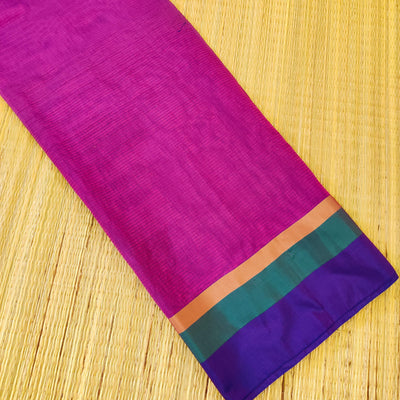 Chanderi Purple With Teal And Violet Border Fabric