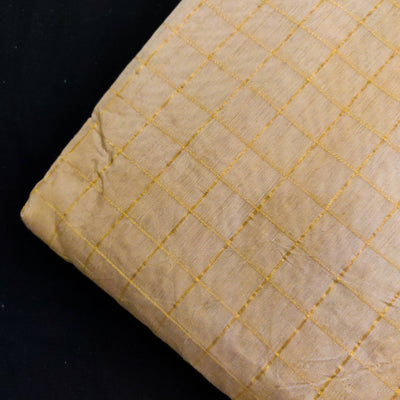 Chanderi Silk Beige With Gold Zari Checks Woven Fabric