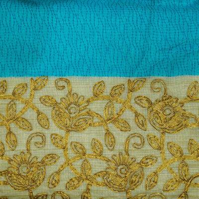 Cotton Silk Kota With Gold Gota Border Blue