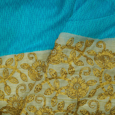 Cotton Silk Kota With Gold Gota Border Blue