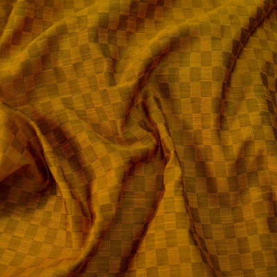 Pre-cut 1.40 meter Cotton Silk Mustard Interlocked Self Design Checks Woven Fabric