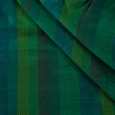 Cotton Silk Shades Of Teal Kaatha Stripes Fabric