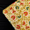 Cream Cotton Silk Fabric WIth Blue And Red Heavy Embroidered Jaal