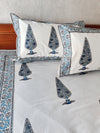 Cypress Bageecha Grey Blue Pure Cotton Jaipuri Double Bedsheet