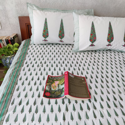 Cypress Mughal Garden Pure Cotton Jaipuri Double Bedsheet Thread Count 250