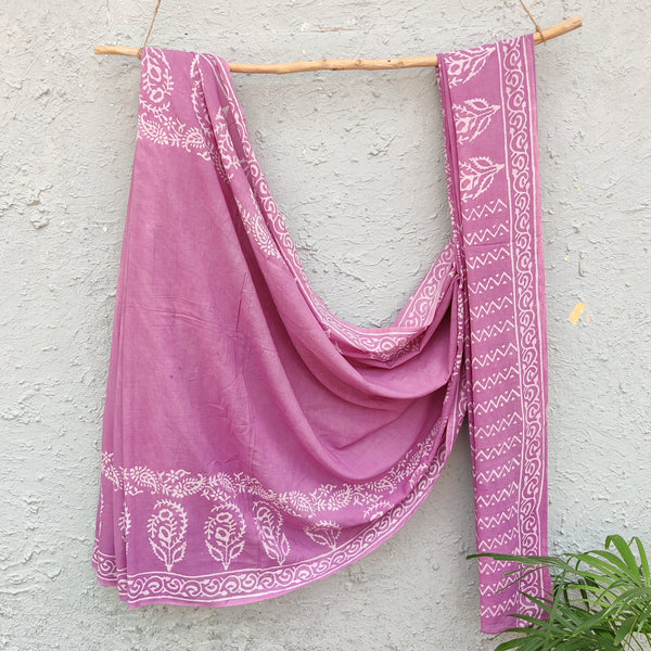 DHAARA- Pure Cotton Lavender Akola Hand Block Printed Saree