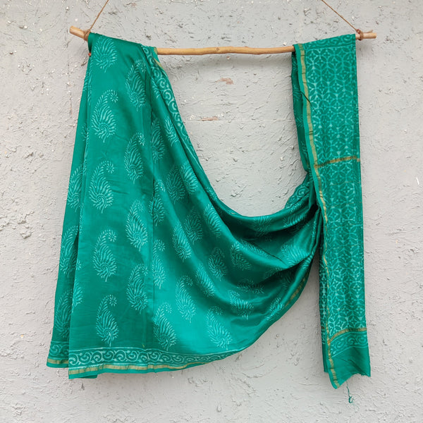 DHARA - Akola Teal Green Hand Block Printed Saree