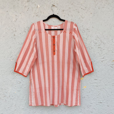 ( 2XL) DIVYA-Pure Cotton Orange And Peach Dabu Everyday Wear Simple Short Kurti
