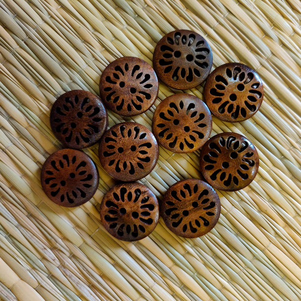 Dark Brown Cutwork Wooden Buttons