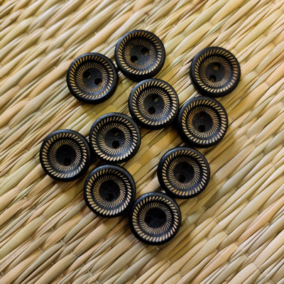 Dark Brown Wooden Buttons With Lines Concentric Circles
