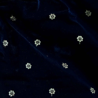 Deep Blue Royal Velvet With Zari Flower Embroidered Motifs