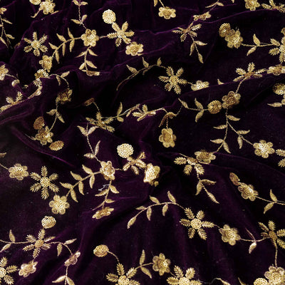 Deep Wine Royal Velvet With Zari Jaal Embroidered Motifs
