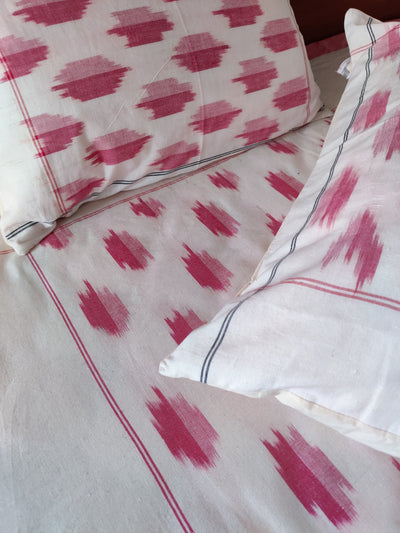 EKTA - Pure Cotton Hand Woven Cream With Pink Weaves Double Bedsheet