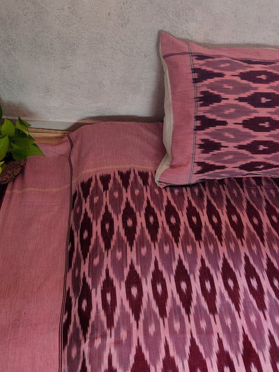 EKTA - Pure Cotton Hand Woven Shades Of Burgundy Maroon Weaves Double Bedsheet