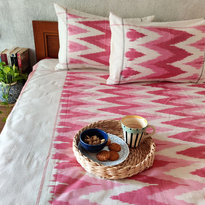 EKTA - Pure Cotton Hand Woven Shades Of Pink Zig Zag Double Bedsheet