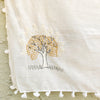 FRENCH BEAUTY - White Modal Satin Tassle Dupatta With Beautiful French Knot Embroidery