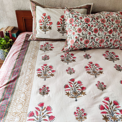 Geometric Butta Pure Cotton Hand Block Printed Double Bedsheet Thread Count 250