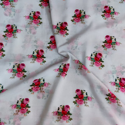 Georgette Pastel Grey With Vintage Roses Flowers Flowy Fabric