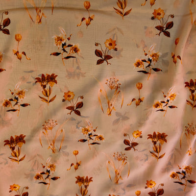 Georgette Pastel Peach Orange With Vintage Flowers Flowy Fabric