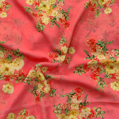 Georgette Pink With Vintage Flower Bunch Flowy Fabric