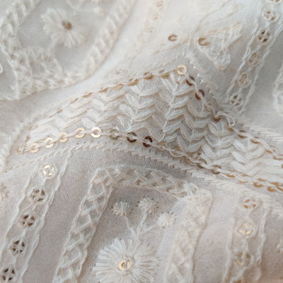 Blouse Piece 0.80 cm Georgette With A Beautiful Heavy Thread Sequence All Over Embroidered Fabric