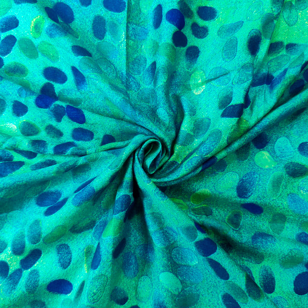 Pre-cut(1.5meters) Glazed Cotton Shades Of Sea Blue Fingerprint Screen Print Fabric