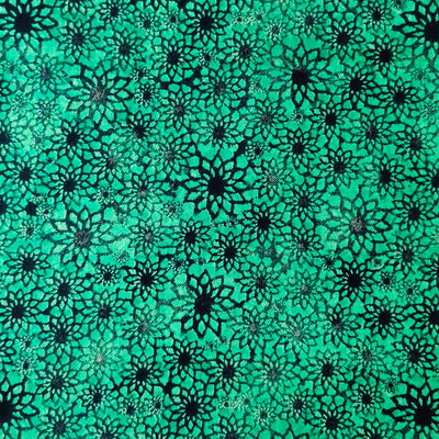 Glazed Cotton Teal Green Floral Blouse Fabric ( 1.30 Meter )