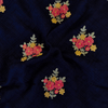 Glazed Cotton Navy Blue With Self Design And Flower Embroidered Motifs Blouse Fabric (1 Meter)