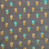 Goergete Grey With Blue And Gold Embroidered Motifs Running Fabric