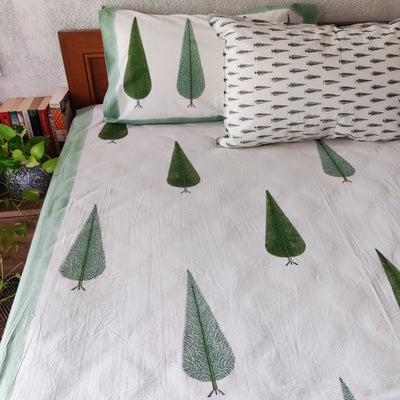 Green Cypress Pure Cotton Jaipuri Double Bedsheet