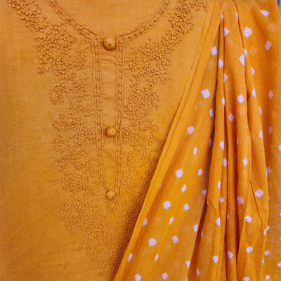 HALDIKA - Pure Cotton French Knot Embroidered Top With Pure Cotton Bandhani Bottom And A Pure Cotton Bandhani Dupatta