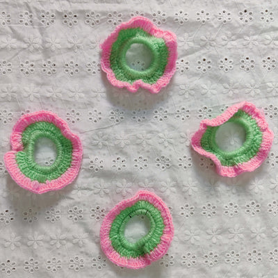 Handmade By Grandma Green Pink Woolen Scrunchy